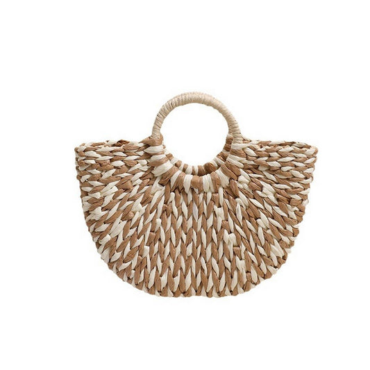 HALF ROUND SHOULDER BEACH TOTE STRAW BAG_CWAB1868