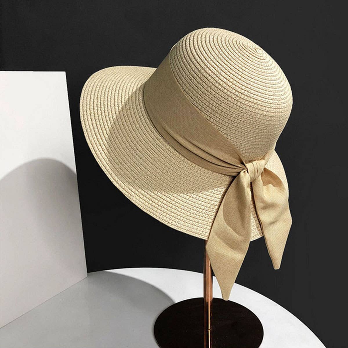 Summer Elegant Beach Bow Straw Hat_CWAH3407