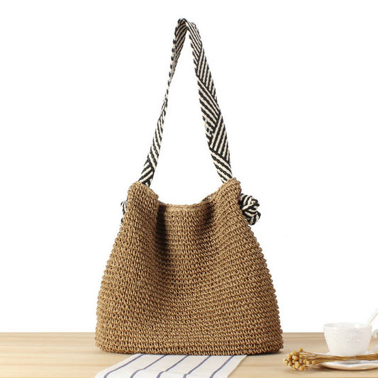 KNOTTED STRAP BEACH STRAW BAG_CWAB2012