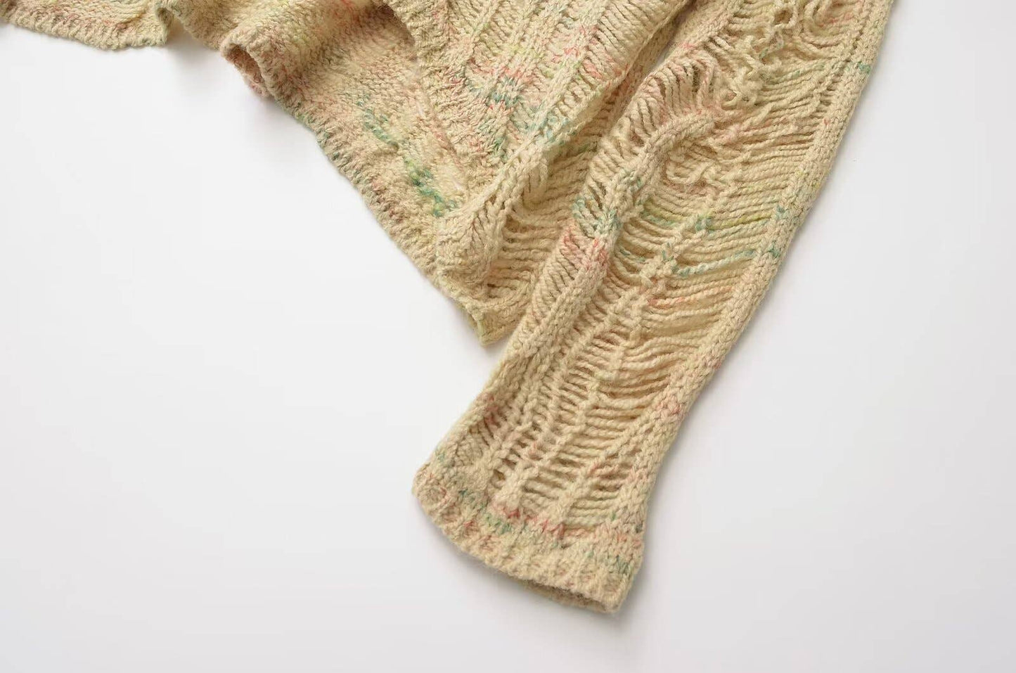 WOMEN'S SLOUCHY CREW-NECK RIPPED SWEATER