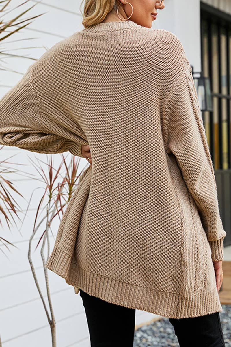 CWOCAL361 Casual Cable Open Front Cardigan Sweater