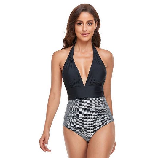 WOMEN'S HALTER BACKLESS ONE-PIECE SWIMSUIT