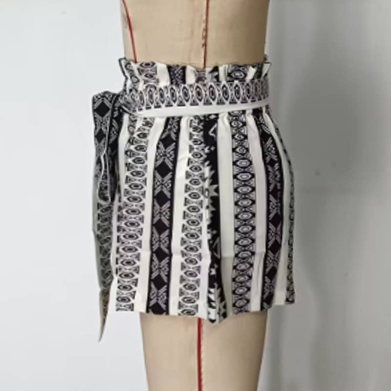 Printed High Waist Belted Slim Fit Casual Shorts