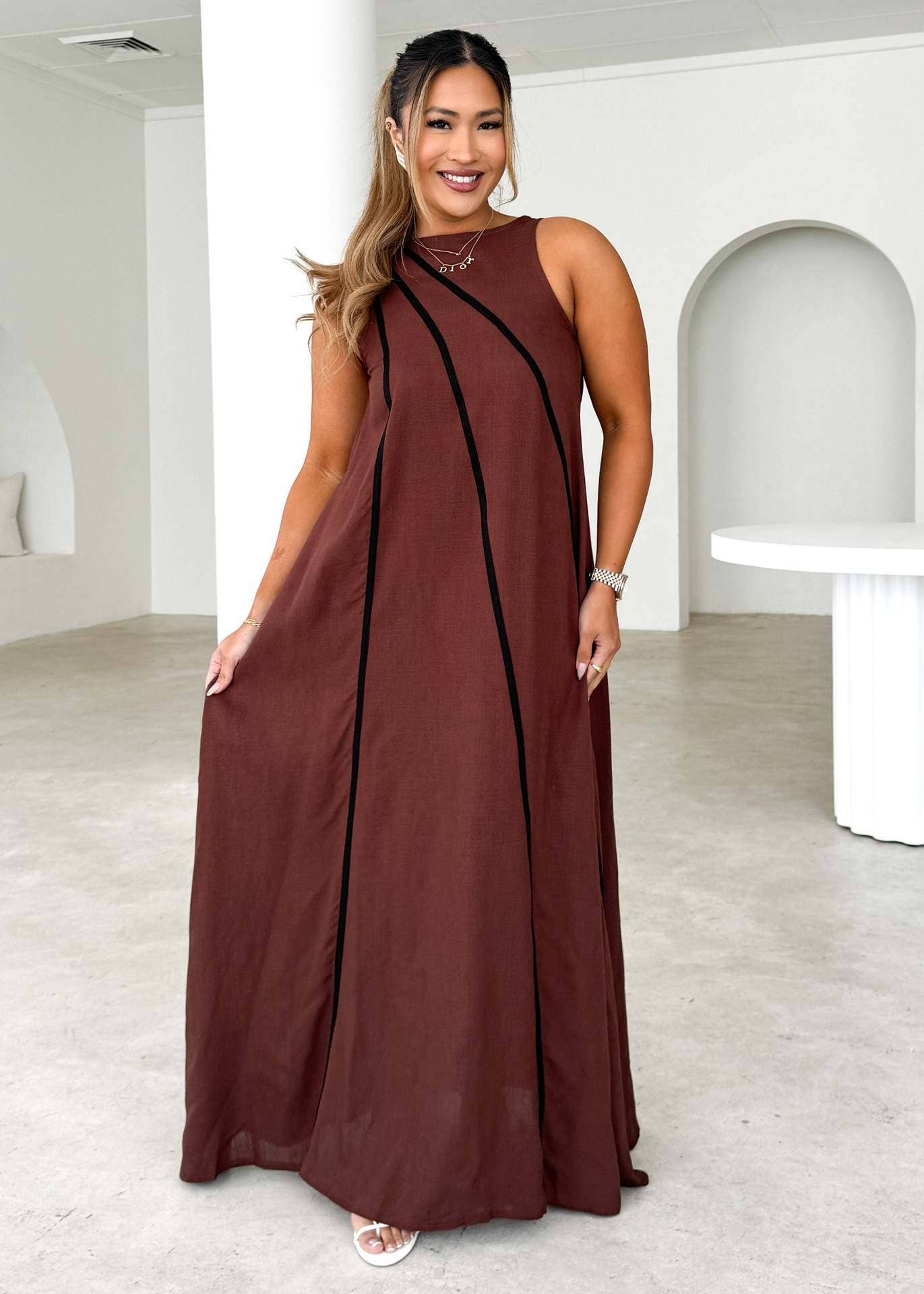 Solid color patchwork stripes simple loose dress