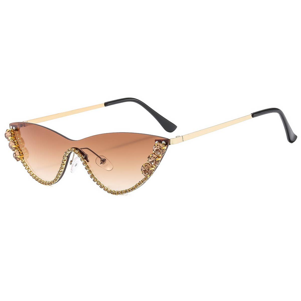 Trendy Rhinestone Half Frame Cat Eye Sunglasses