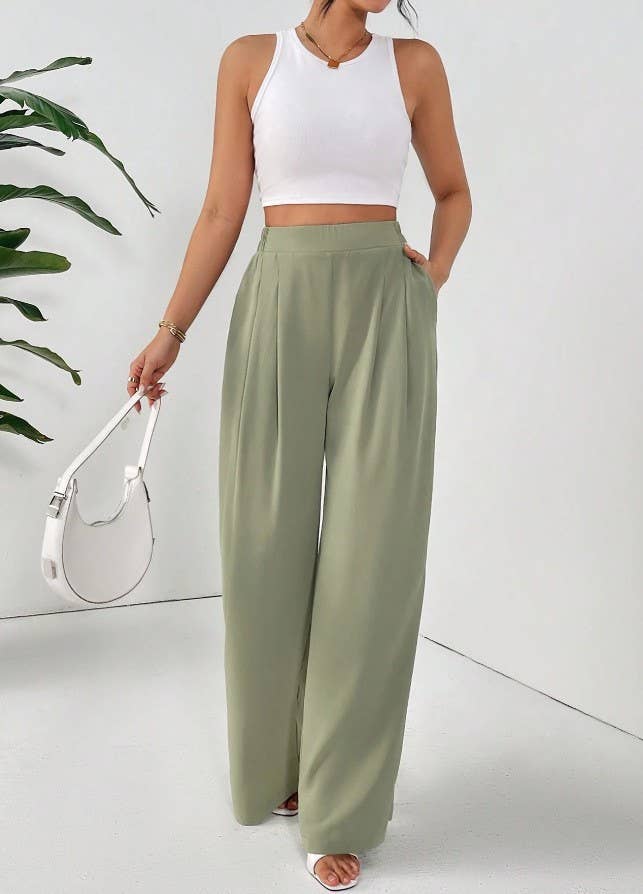 WIDE LEG DROP HIGH WAIST SLIM CASUAL PANTS