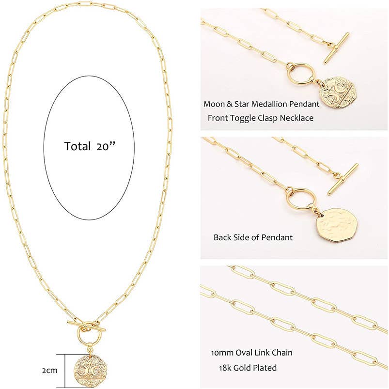 Gold Medal Moon and Star Pendant necklace