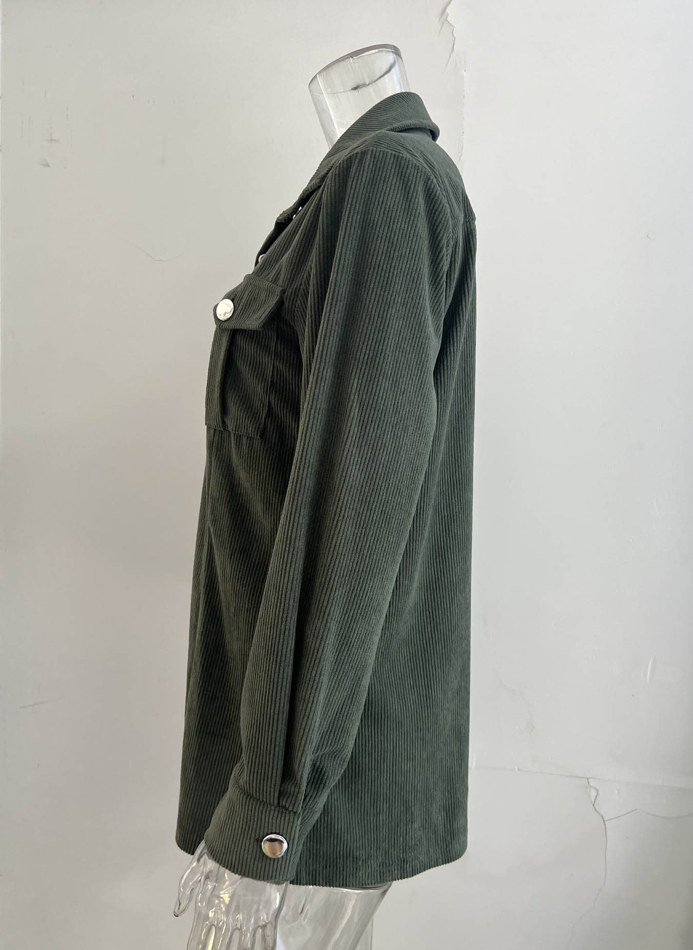 Solid-color corduroy loose casual lapel cardigan