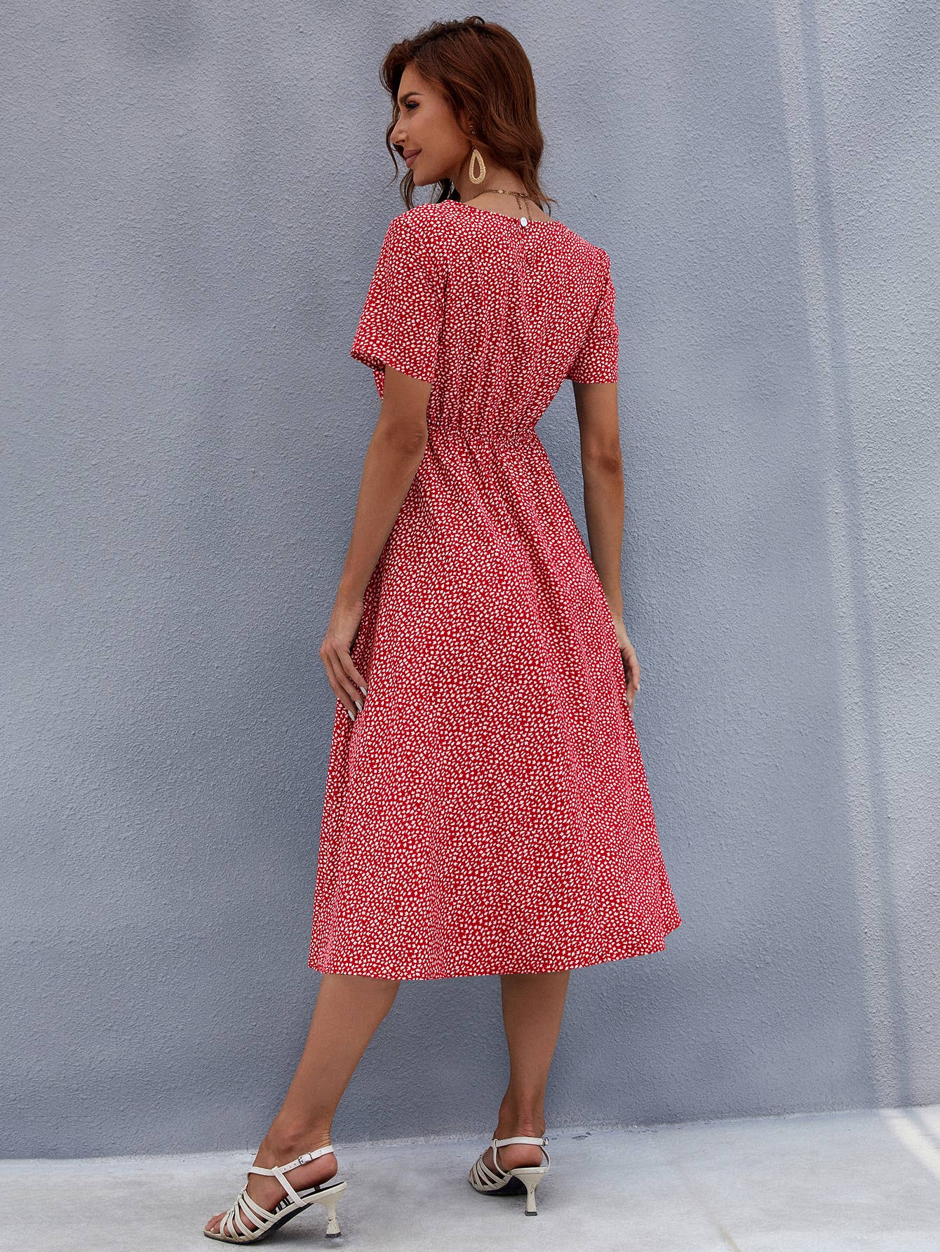 Round neck floral style waist long printed dress