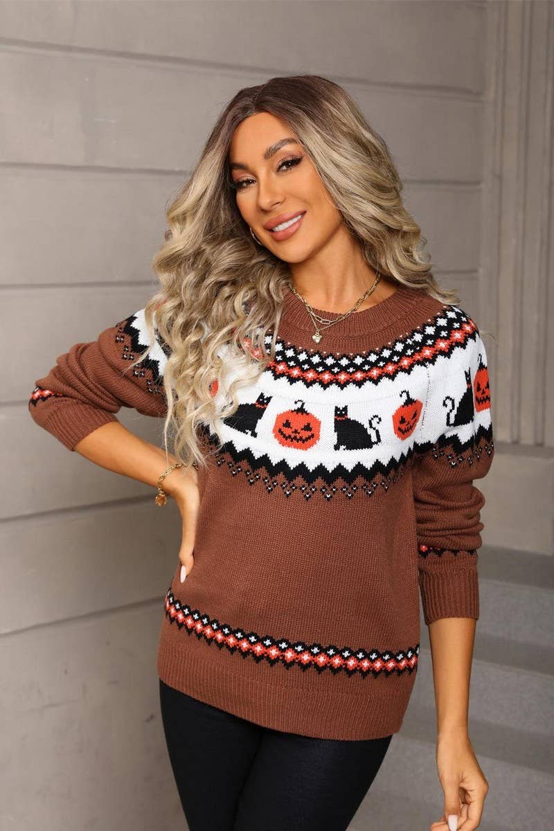 CWOSWL07569_HALLOWEEN PULLOVER KNITTED SWEATER TOP