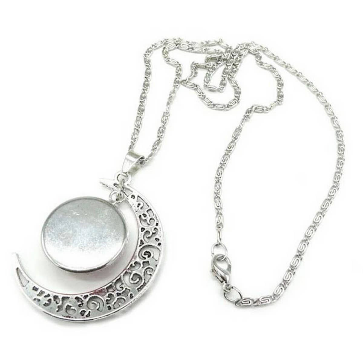 HOLLOW OUT MOON GEM PENDANT NECKLACE