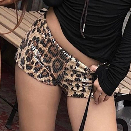Sexy leopard print tight low-rise shorts