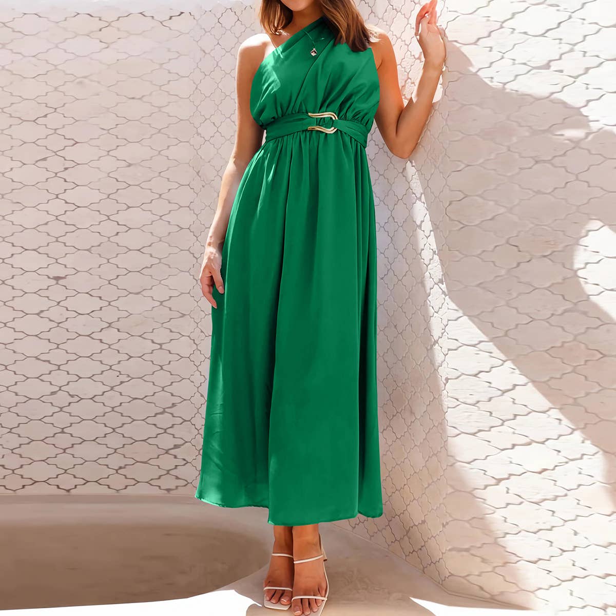 Elegant form-fitting one-shoulder evening dress