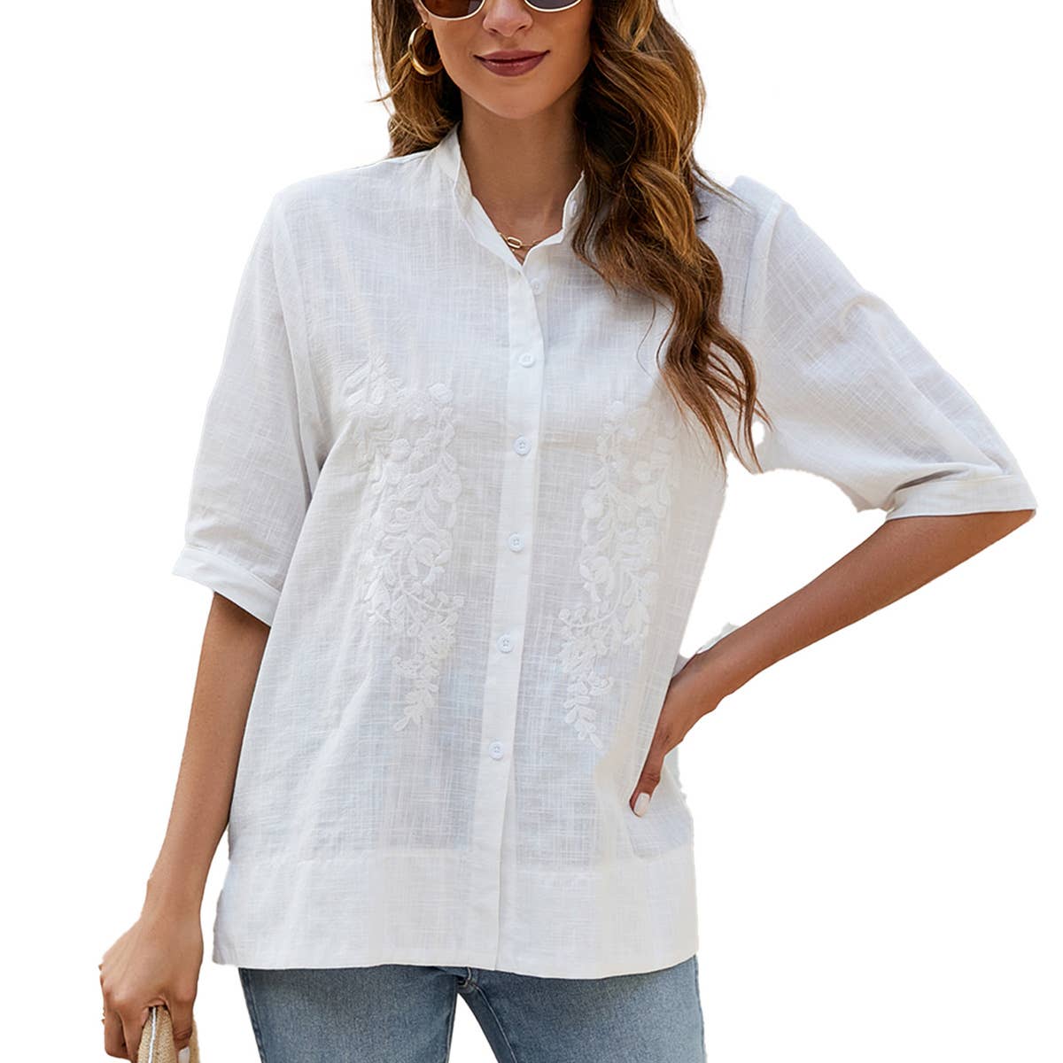 EMBROIDERED LOOSE SLIMMING SHIRT