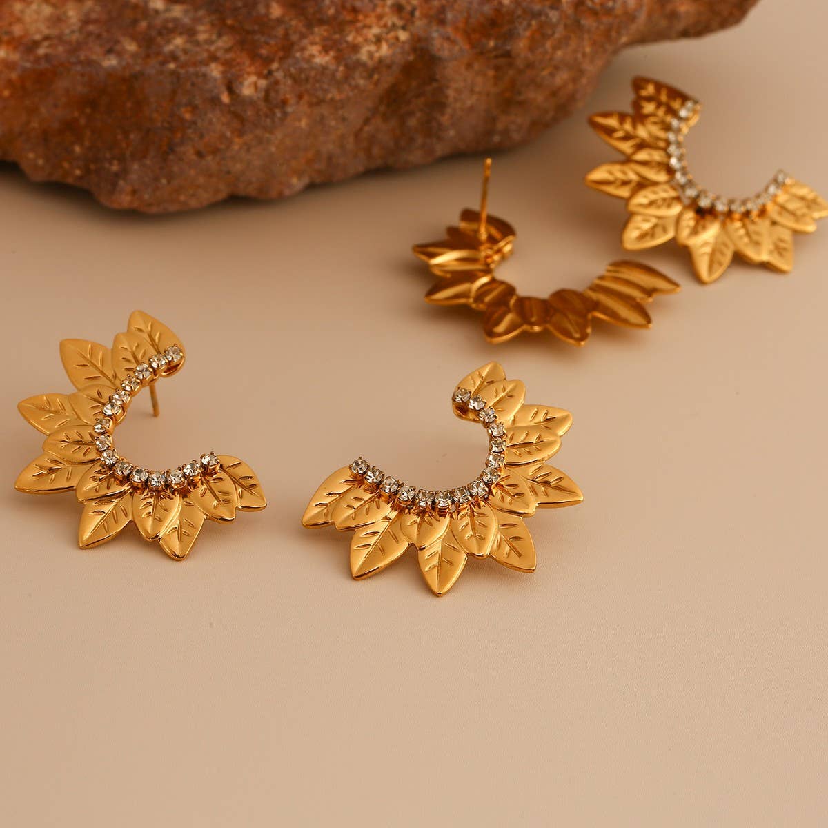 Original Design Stainless Steel Zircon Leaf Earring_CWMM8900