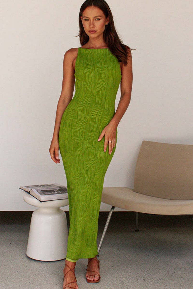 CWDMD5565_BACKLESS SLEEVELESS WAVY BODYCON SEXY DRESS