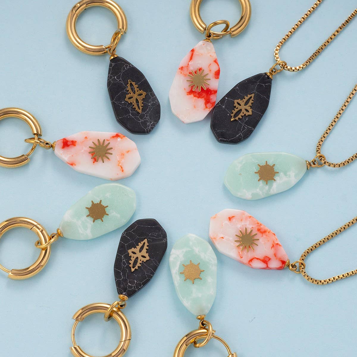 Vintage Steel Necklace & Earrings with Stone