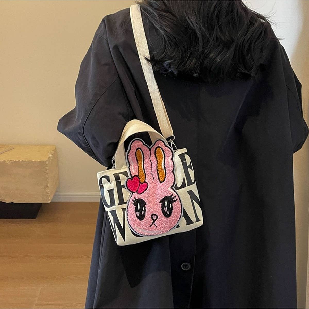 CUTE BUNNY MINI LETTERS PLUSH SHOULDER BAG_CWAB2685
