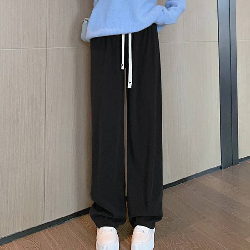 High-waisted drawstring straight pants