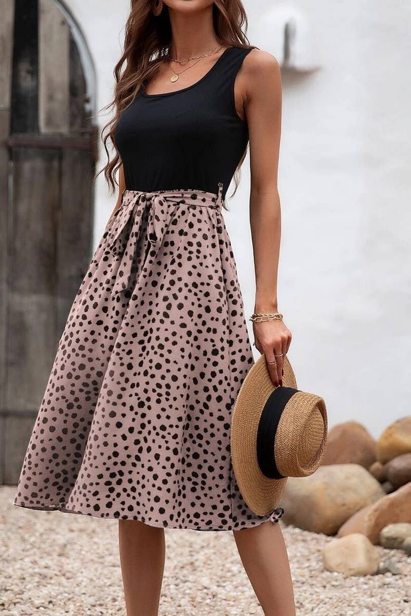 CWDHL01115_SUMMER NEW SLEEVELESS PATCHWORK PRINT DRESS