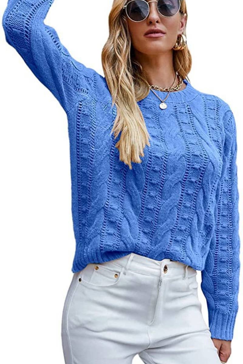 CWOSWL0815_ Long Sleeve Loose Neck Pullover Sweater