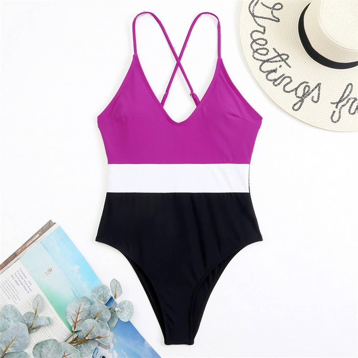 SEXY COLOR-BLOCK QUICK-DRYING ONE-PIECE SWIMSUIT