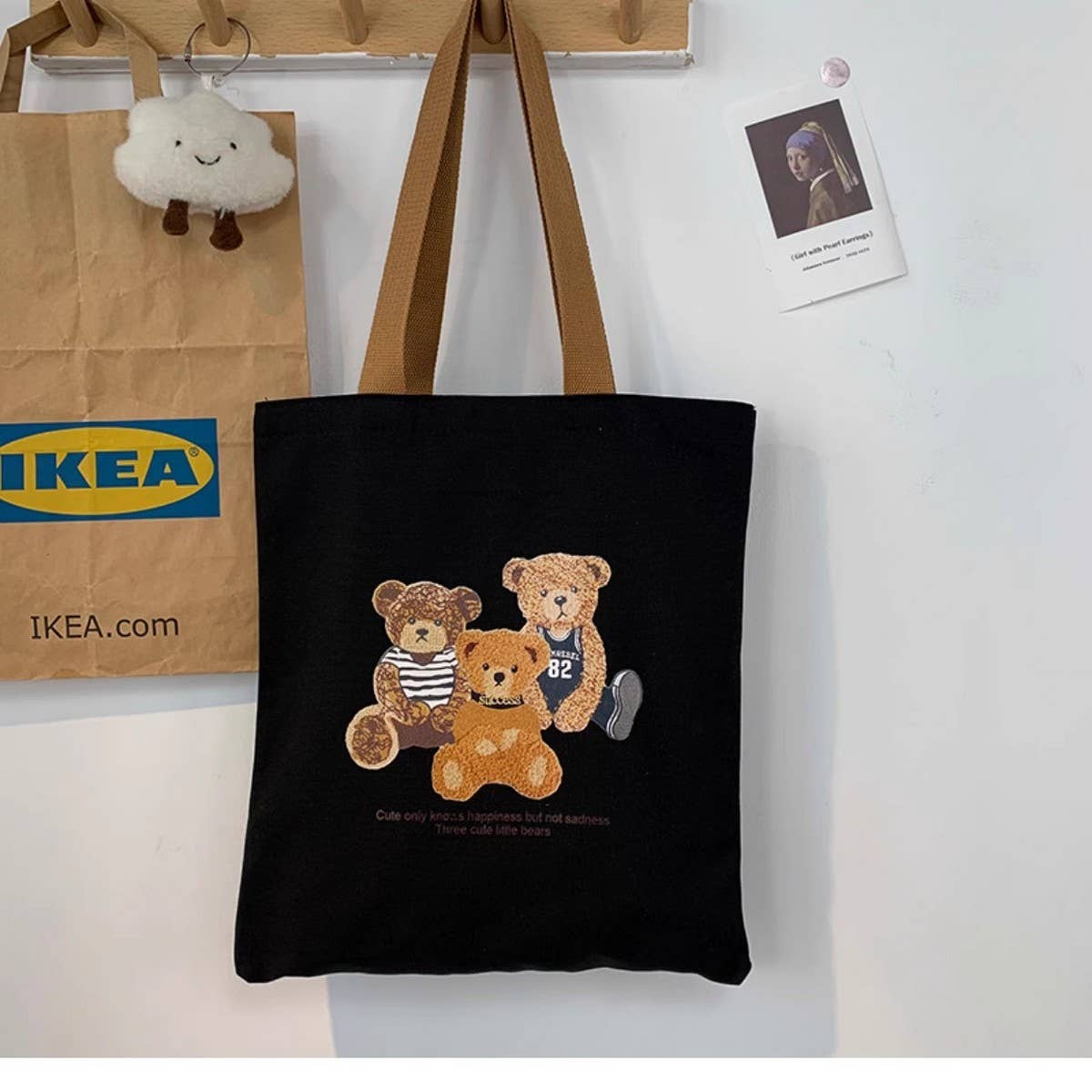 TOTE BAGS CANVAS WITH CUTE BEAR HEAD PATTERN_CWAB2054