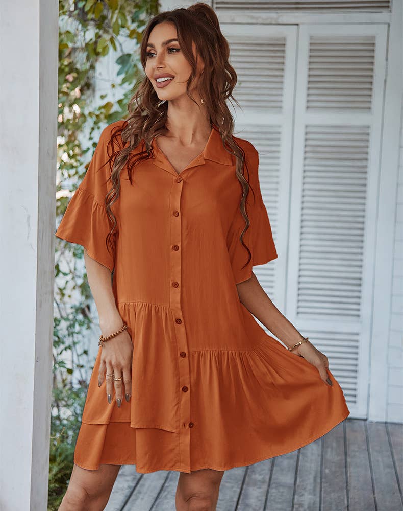 Leisure vacation solid color short dress