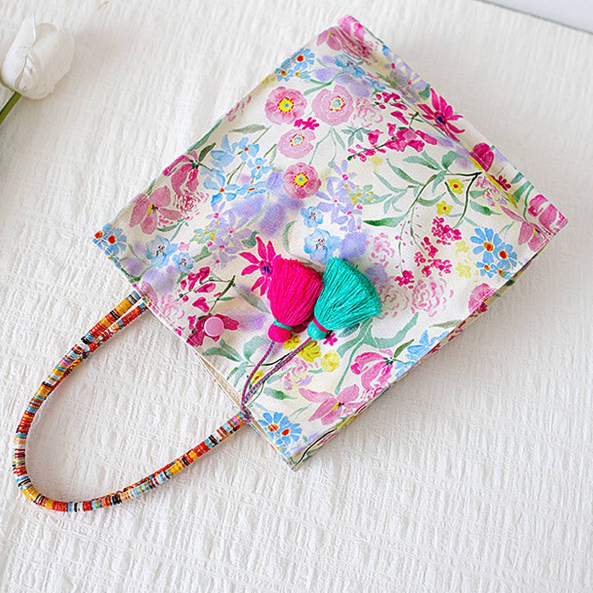 Floral Canvas Tote Bag for Women, Large Size_CWAB5677