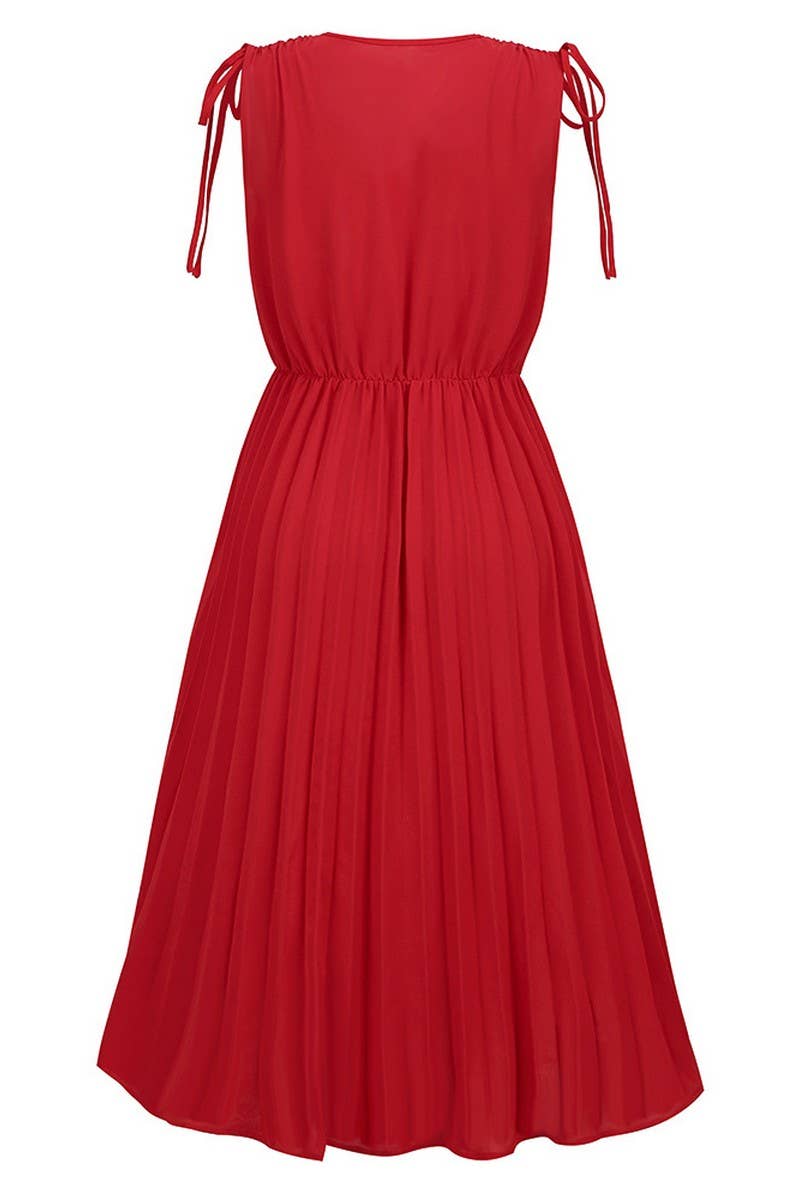 CWDMD2207_SLIM PLEATED SKIRT SEXY V-NECK DRESS