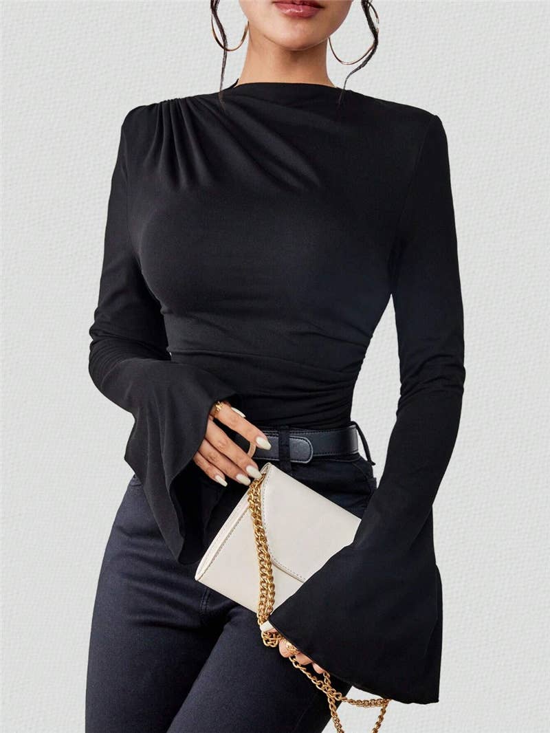 Stylish flared sleeve stand-up collar T-shirt