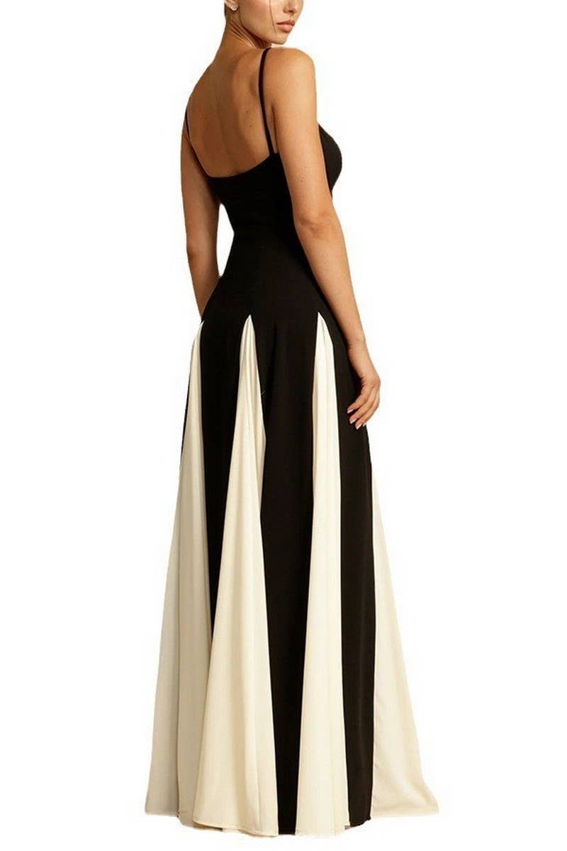 CWDHL0979_SUMMER SLIM CONTRAST COLOR SUSPENDER DRESS