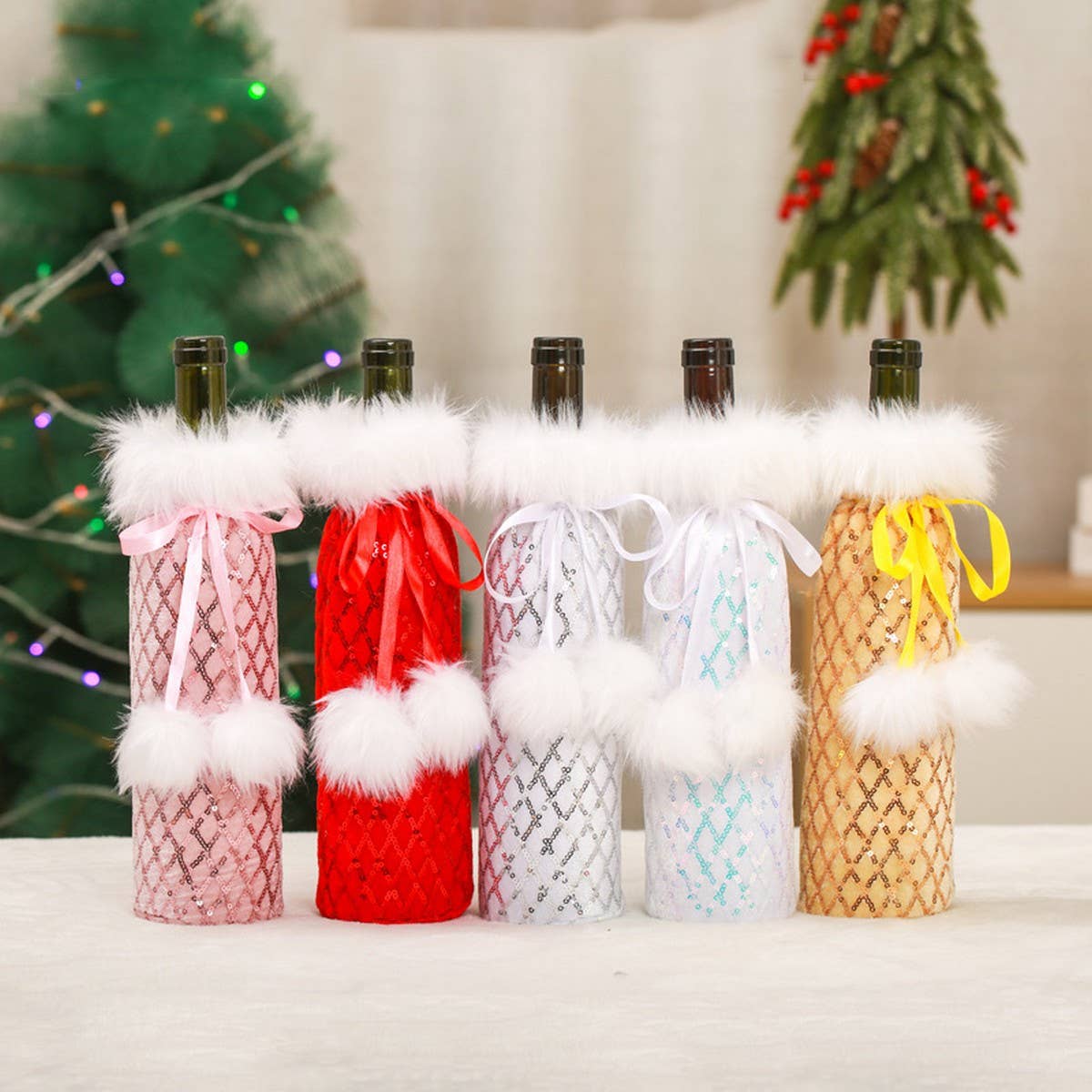 CWMM9415_CHRISTMAS PLUSH WINE BOTTLE COVER TABLE DECORATION