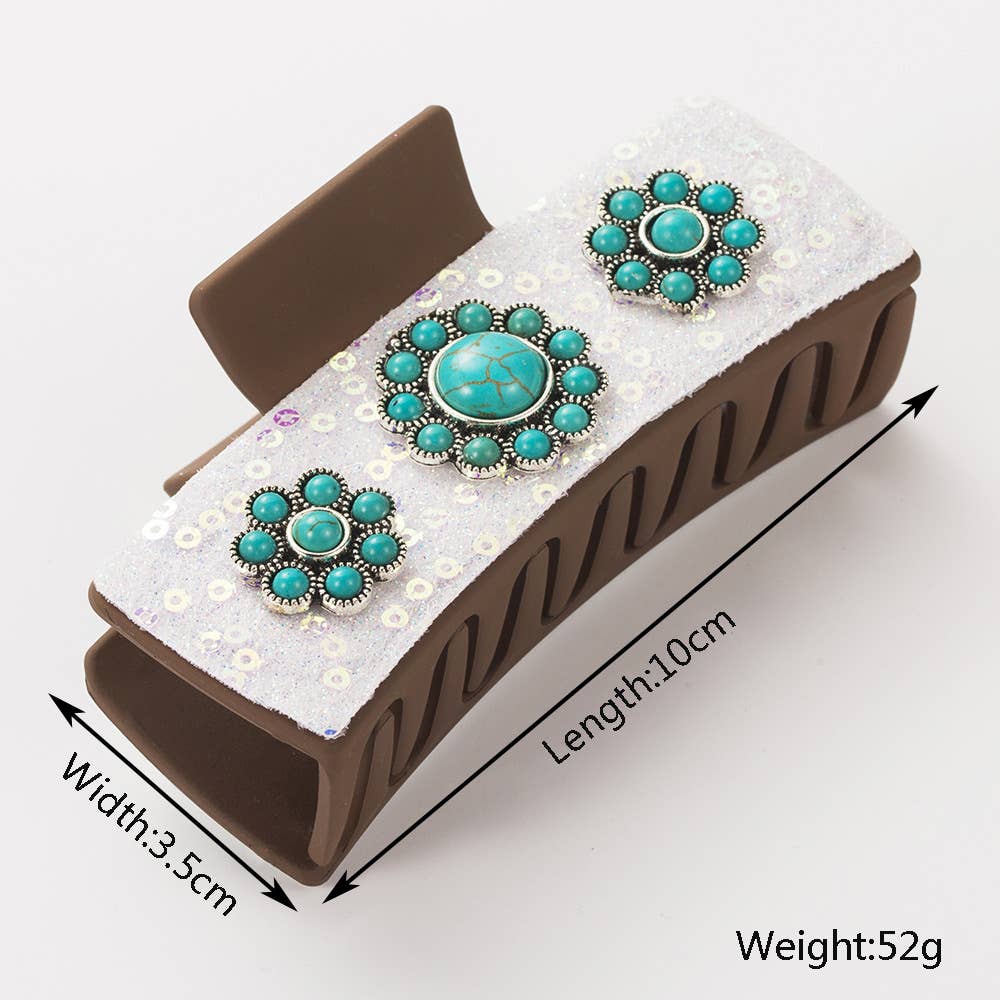 Antique Silver Turquoise Western Hair Claw_CWAHA1766