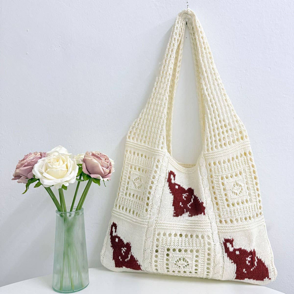 CUAB00633_2025 BOHO ELEPHANT STRAW TOTE BAG BEACH VACATION