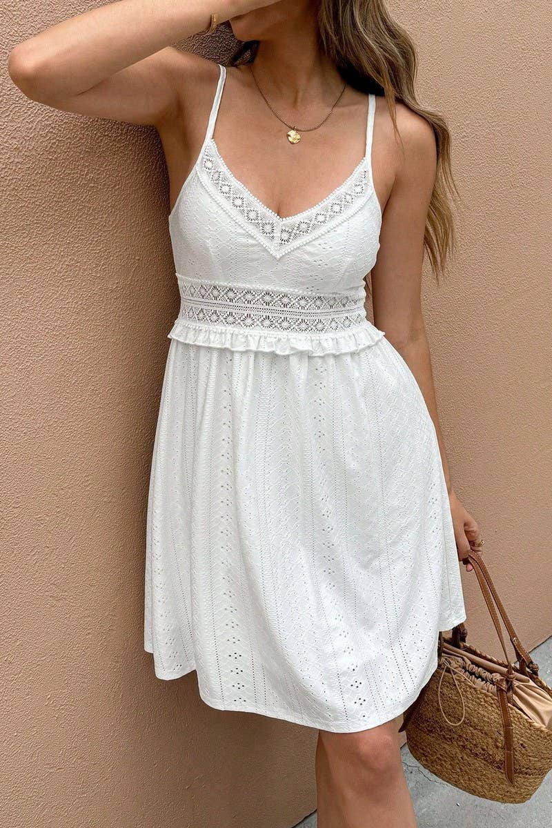 CWDSD8244_ELEGANT SOLID V-NECK SPAGHETTI STRAP DRESS