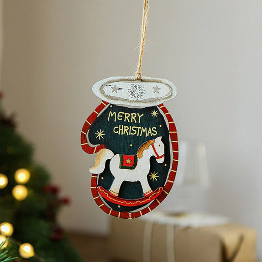 Rustic Wood Santa Snowman Xmas Tree Ornaments