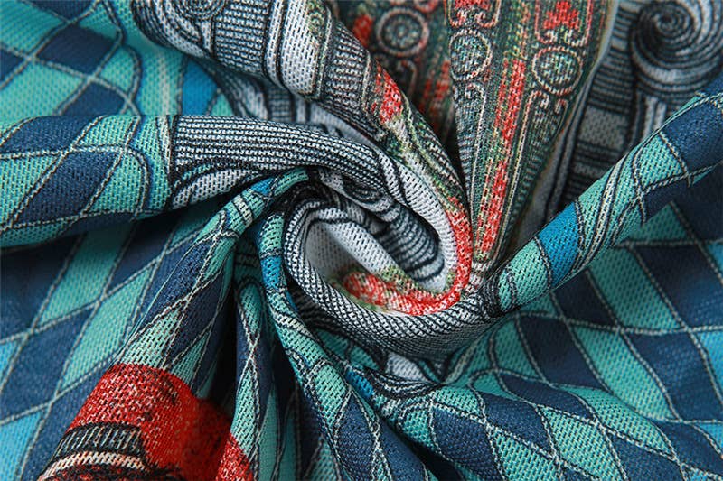 Fashion Print Colorblock Mesh Long Sleeve Top