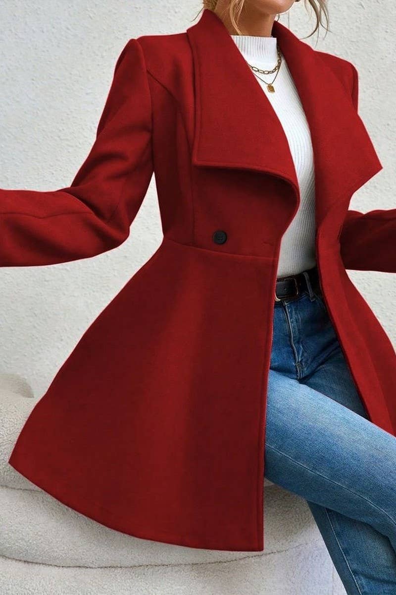 CWOCO00201_SOLID COLOR SLIM MID-LENGTH LAPEL WOOLEN COAT