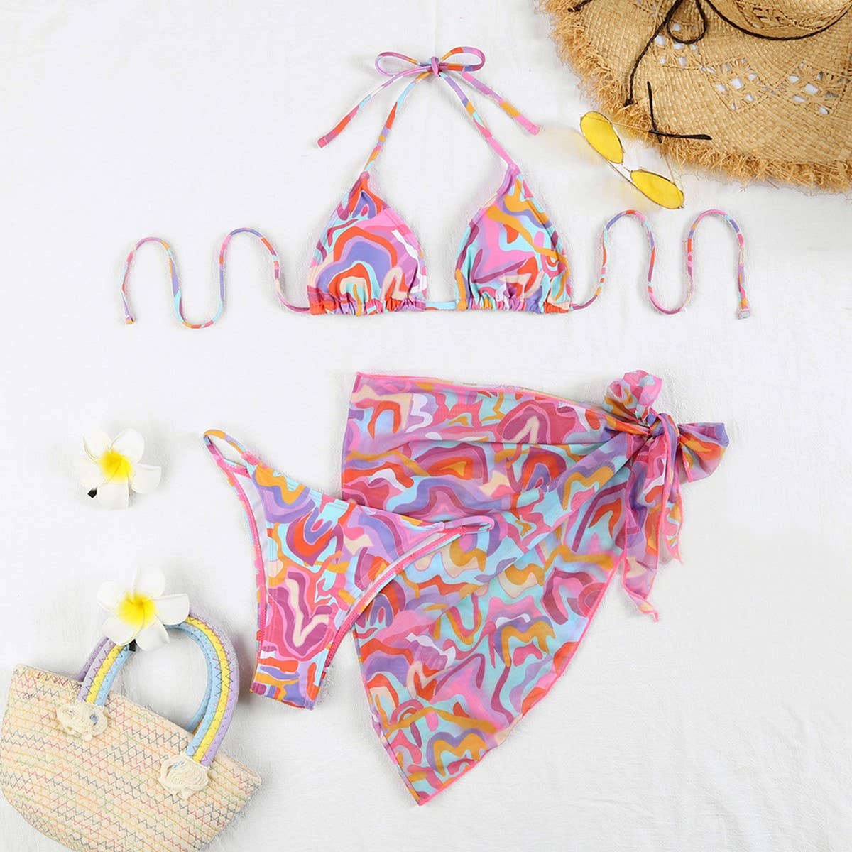PRINTED PUSH-UP SEXY BIKINI THREE-PIECE SWIMSUIT_CWMW0727