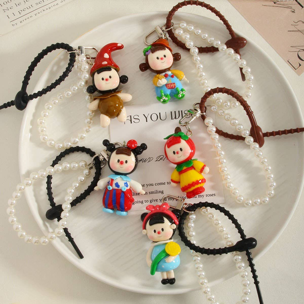 New Cartoon Clay Keychain Pearl Chain Gift Charm