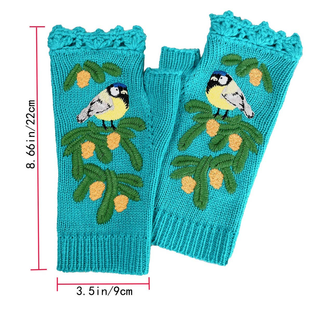 LONG WARM GLOVES WITH BIRD EMBROIDERY