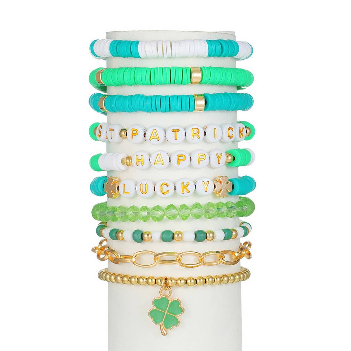 ST. PATRICK'S DAY FOUR LEAF CLOVER BRACELET SET_CWMM3499