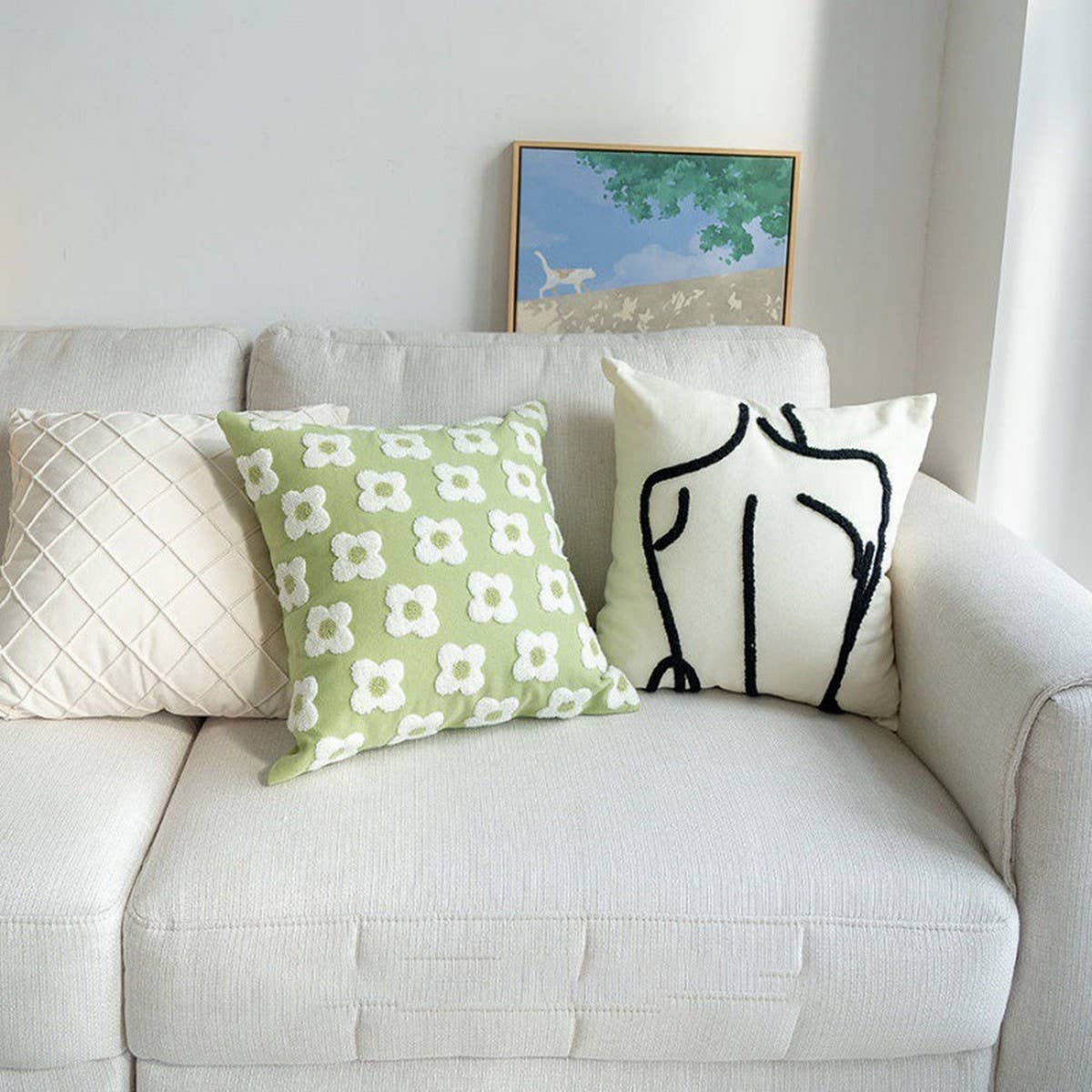 Moroccan Style Embroidered Grid Pillow Cover