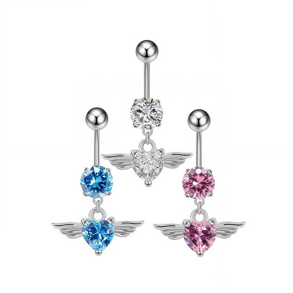 Angel Wings Heart CZ Navel Ring Piercing Jewelry_CWMM9386
