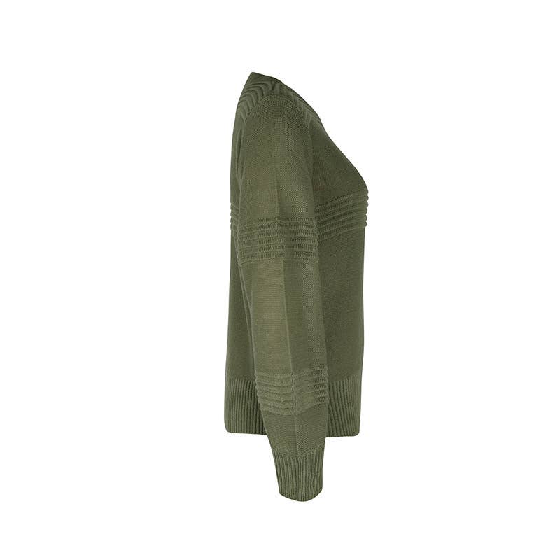 LONG SLEEVE SOLID COLOR CREW NECK STRIPED SWEATER