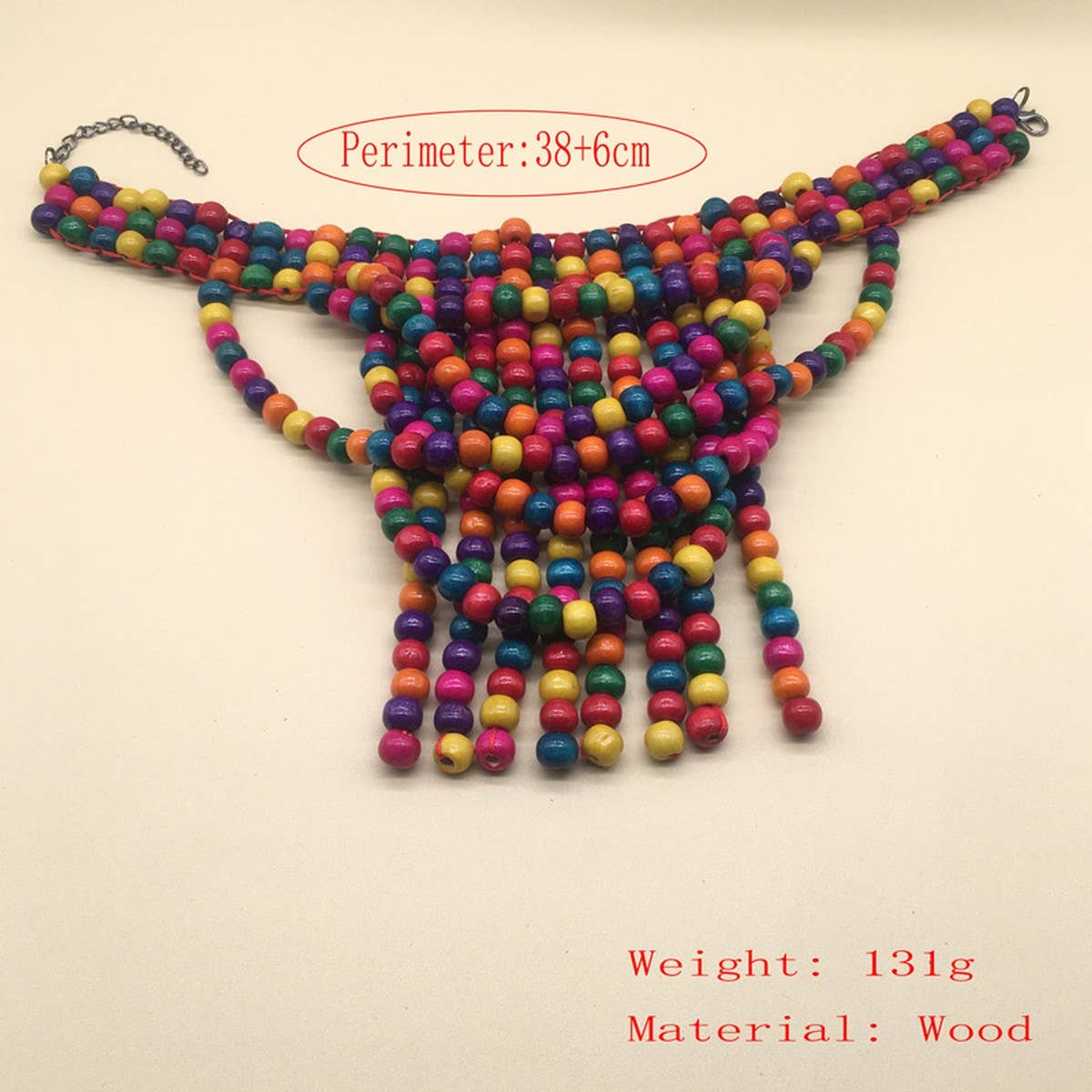 HANDMADE TASSEL COLORED WOODEN BEAD NECKLACE