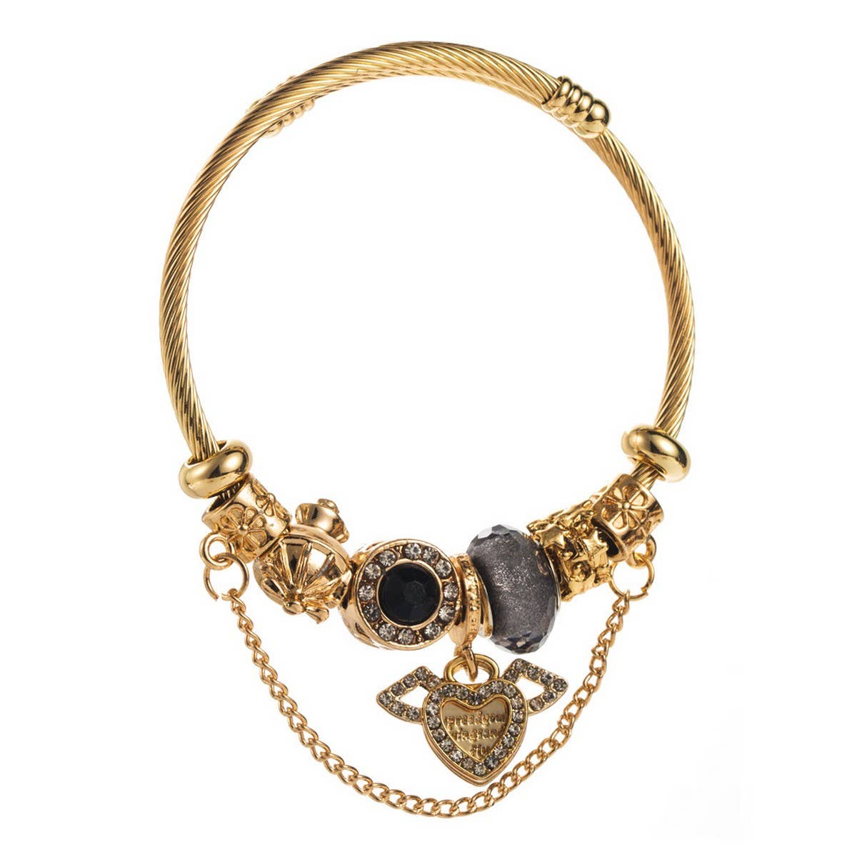 Stylish Stainless Steel Beaded Heart Bracelet_CWMM8481