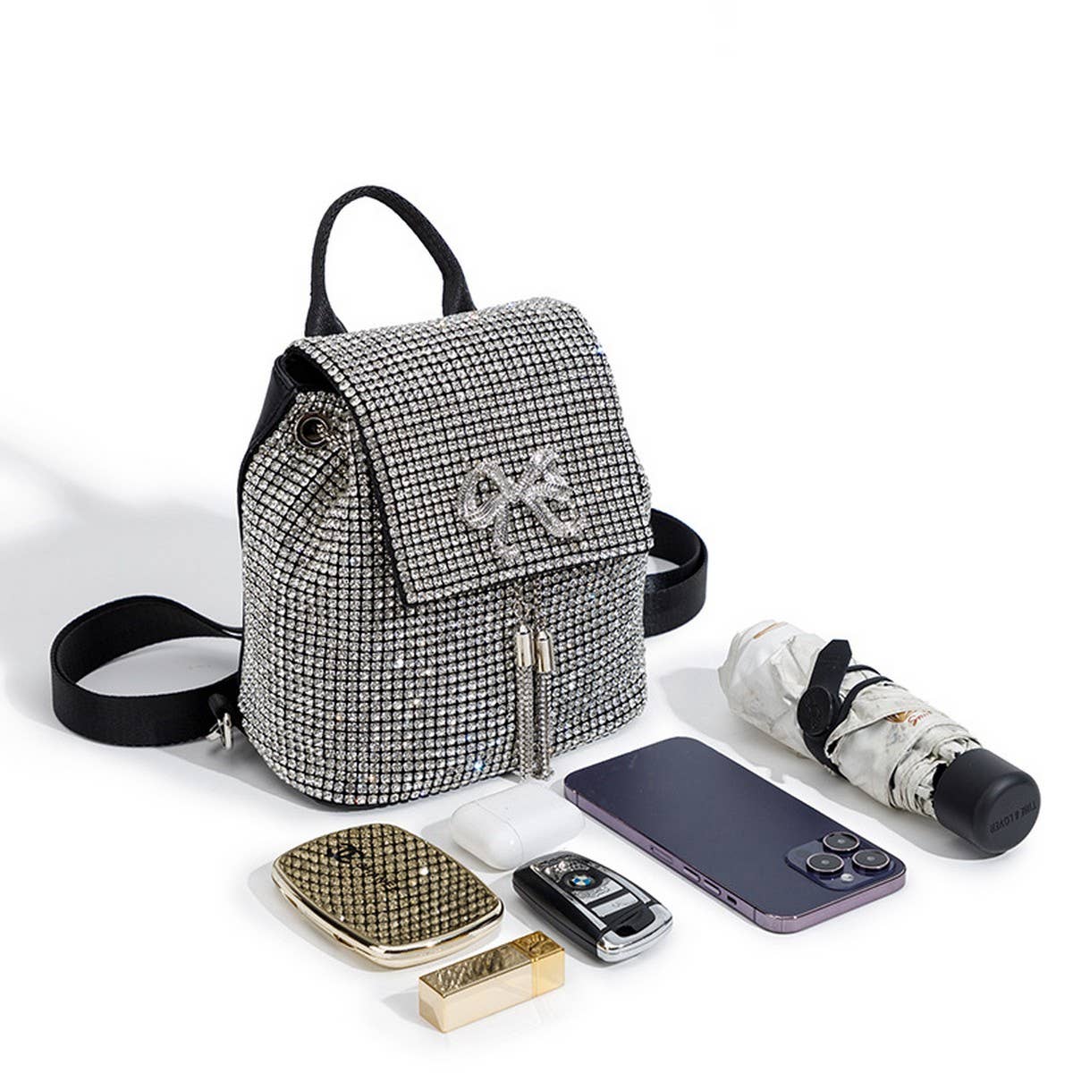 FASHIONABLE BOW TASSEL RHINESTONE EVENING BAG_CWAB3602