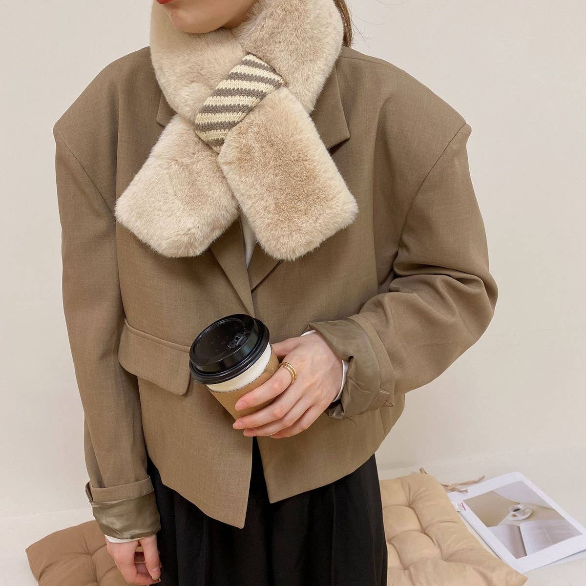 Winter new faux fur scarf women's warm collar